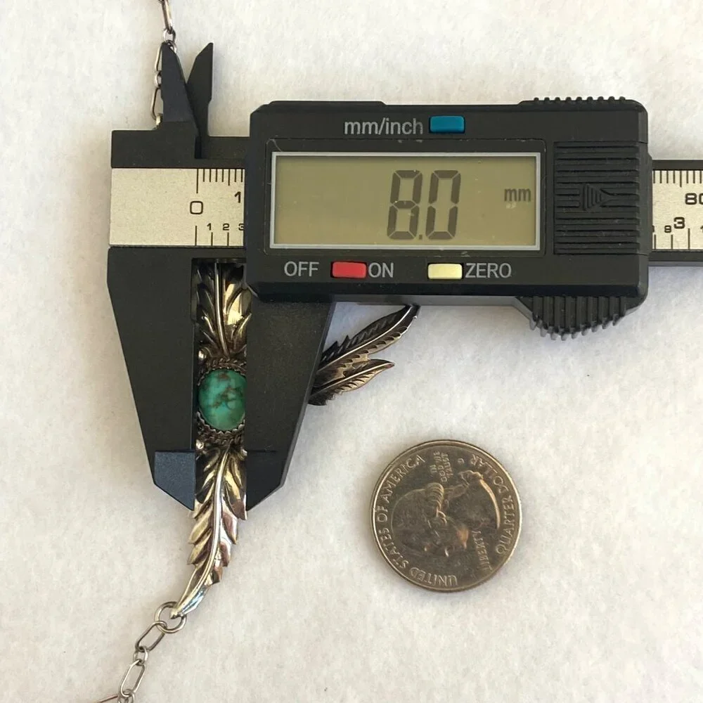 VTG Sterling Silver 925 H. Spencer Navajo Turquoise Leaf Feather Necklace 20.5